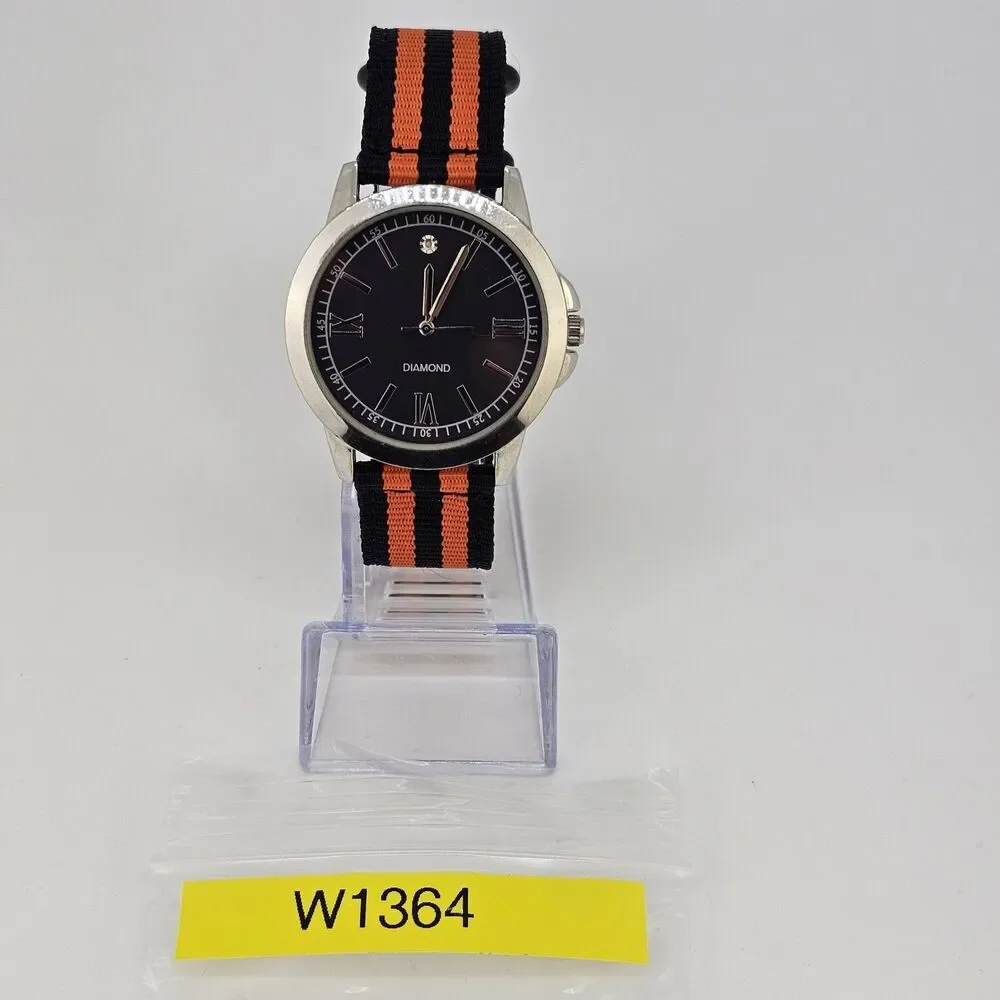 Men's‎ Diamond Watch 40MM Black Dial New Black Orange Canvas Bands New Battery